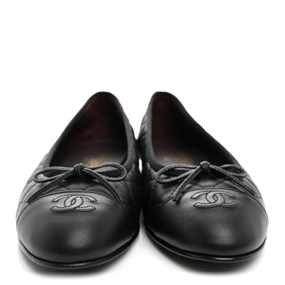 Chanel Aged Calfskin Quilted CC Cap Toe Ballerina Flats 41 Black 2 of 10