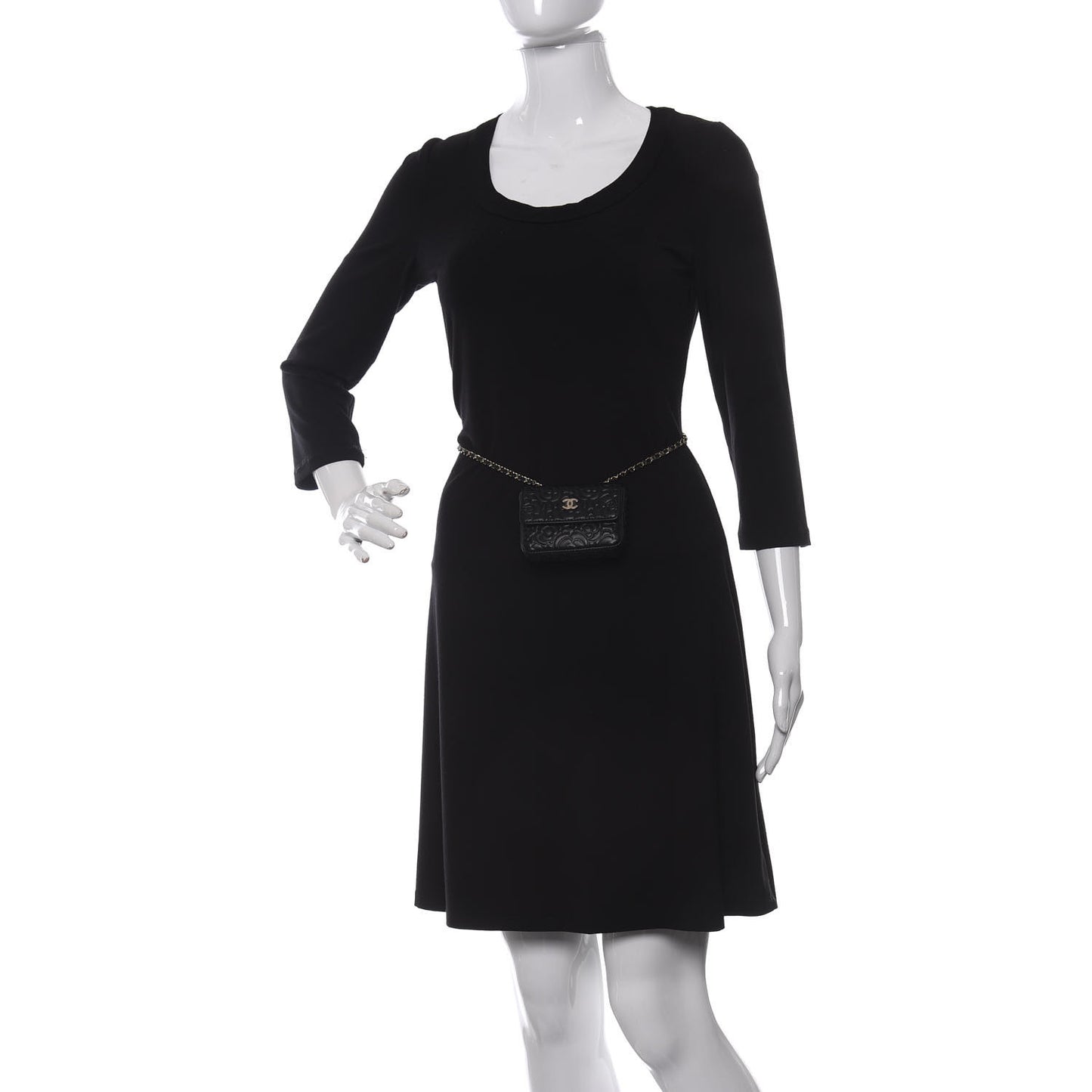 Lambskin Camellia Embossed Chain Belt Bag Black