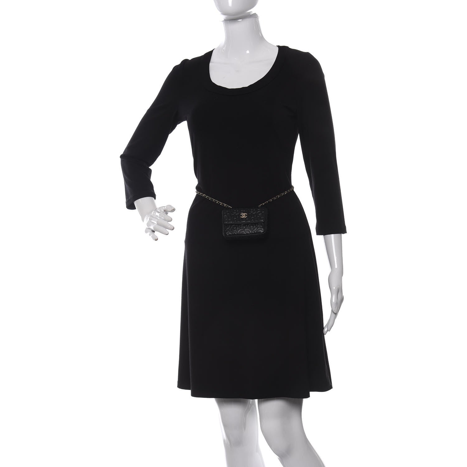Chanel Lambskin Camellia Embossed Chain Belt Bag Black 2 of 8