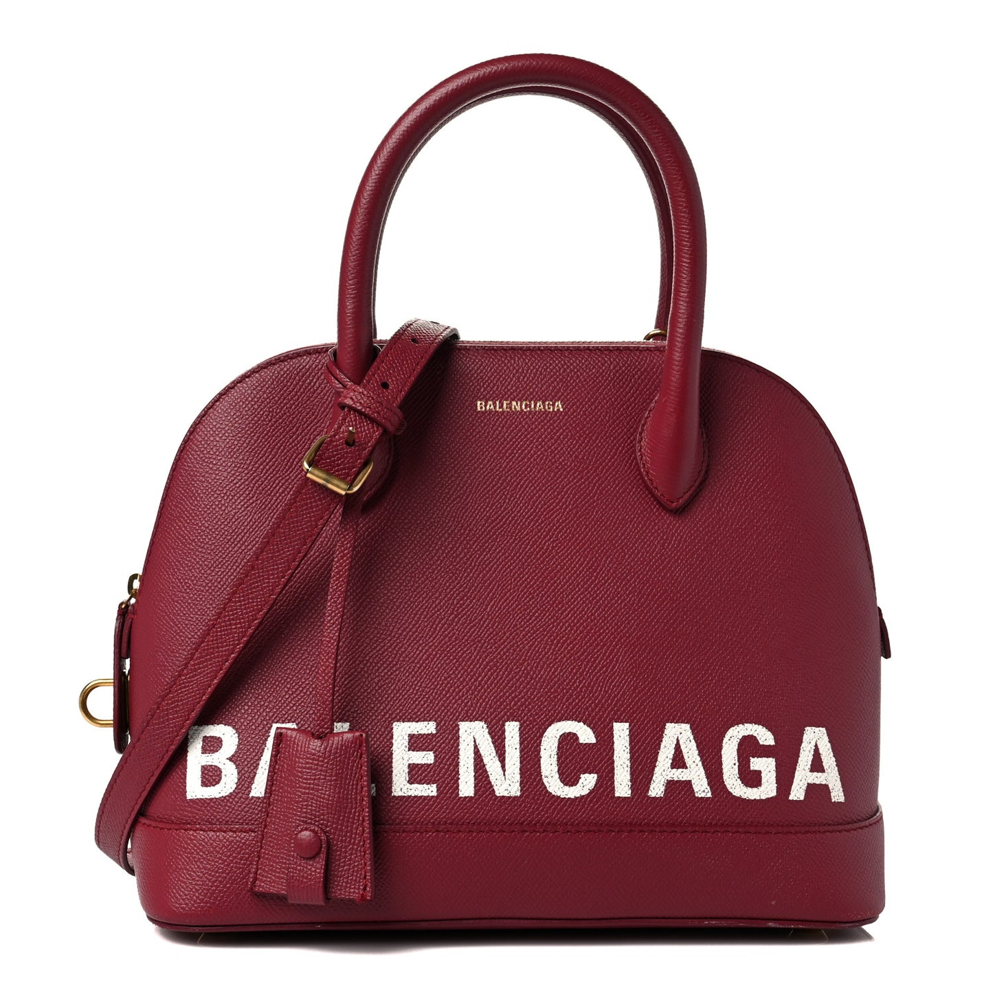 Signature Grained Calfskin Logo S Ville Top Handle Bag Rouge Grenat White