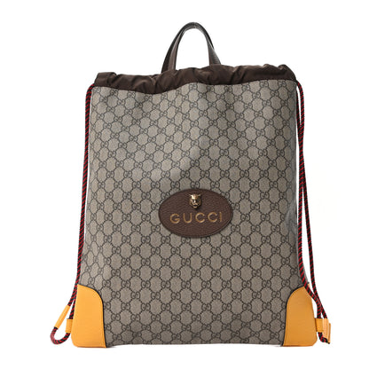 Gucci GG Supreme Monogram Neo Vintage Drawstring Backpack Beige New Acero Crop 1 of 10