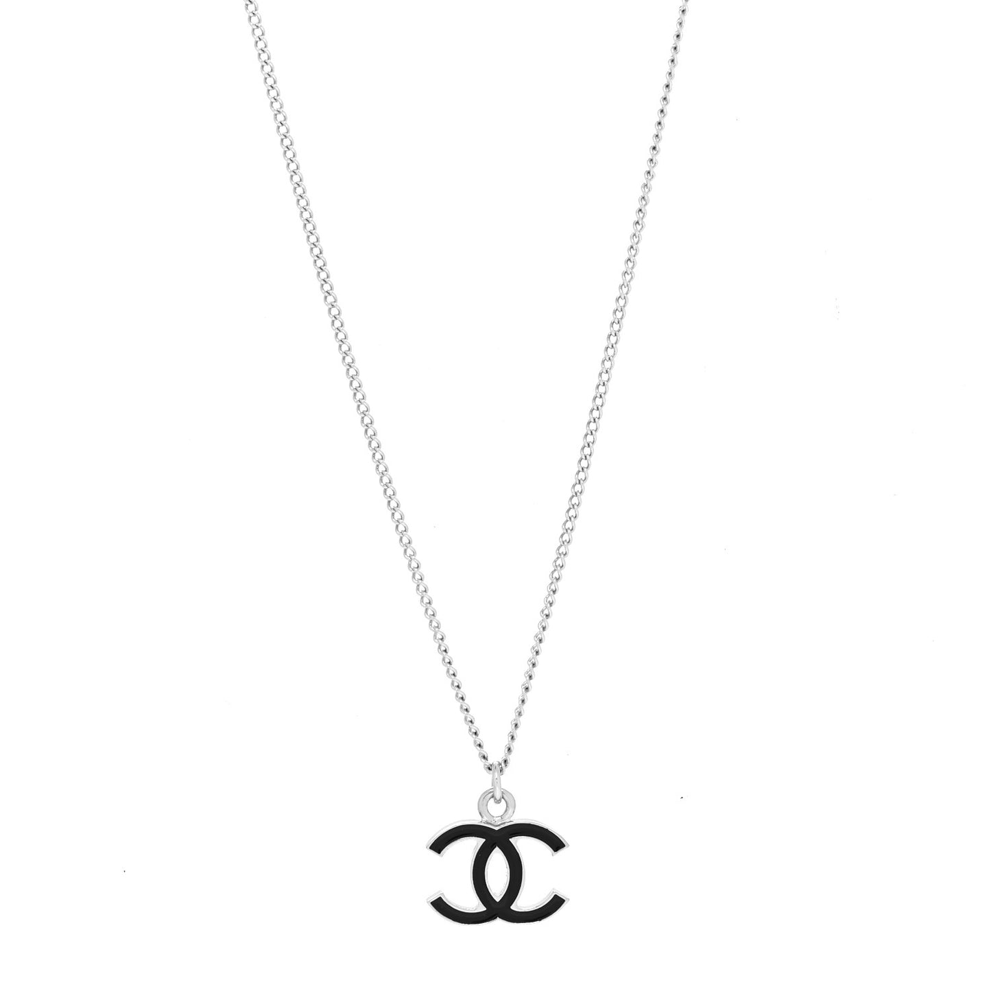Enamel CC Pendant Necklace Black Silver