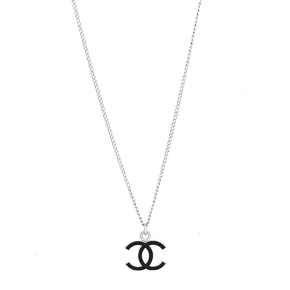 Chanel Enamel CC Pendant Necklace Black Silver 1 of 5