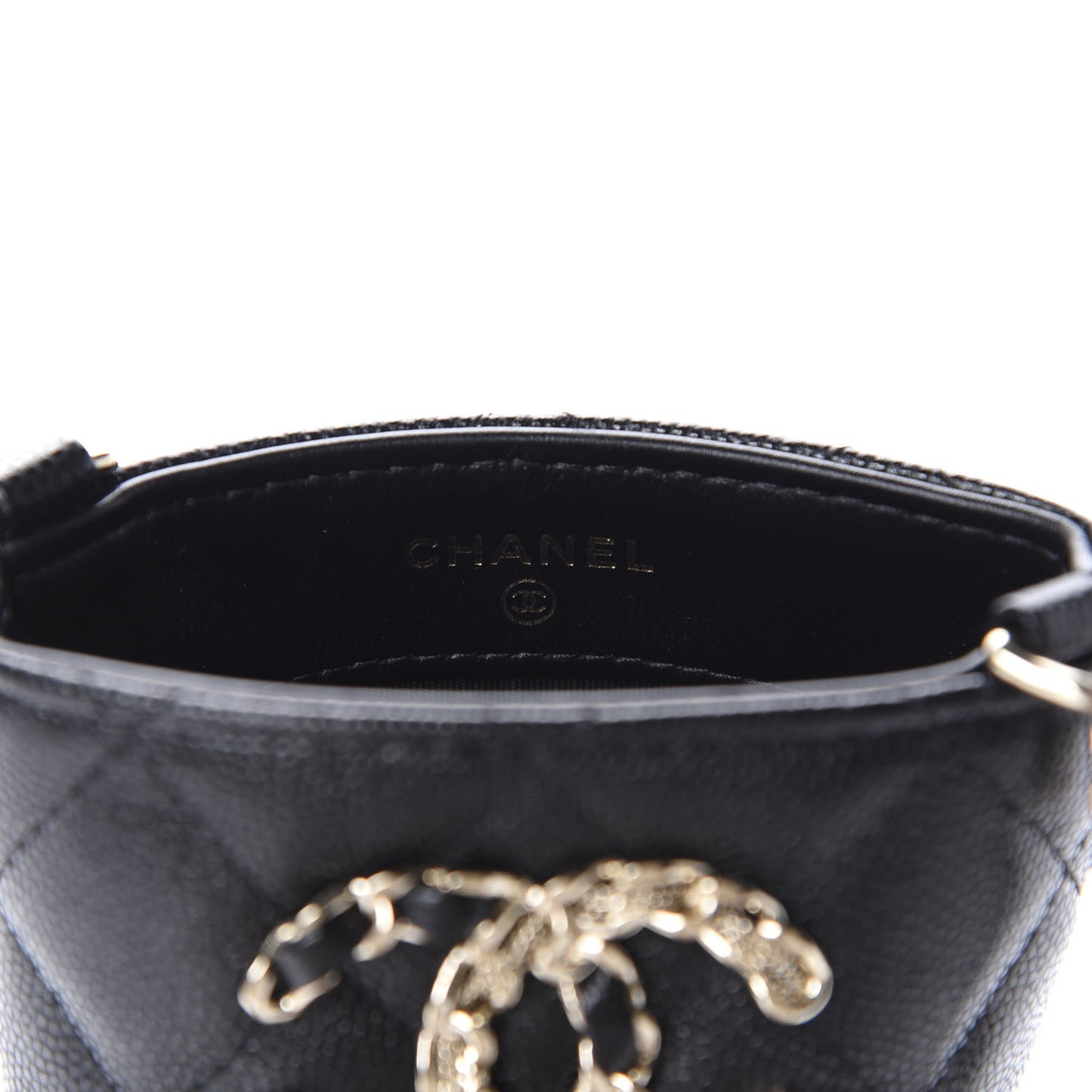 Caviar Quilted French New Wave Phone Holder With Chain Black