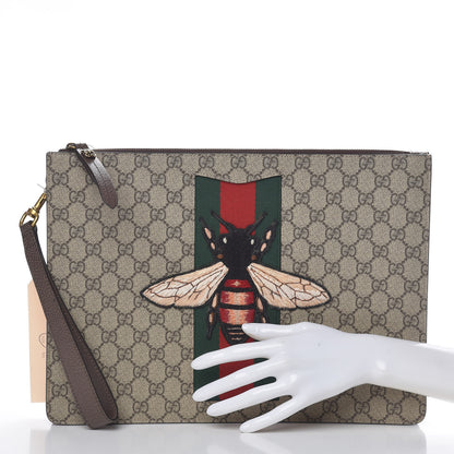 Gucci GG Supreme Monogram Web Animalier Bee Embroidered Medium Documents Holder Beige New Acero 2 of 7
