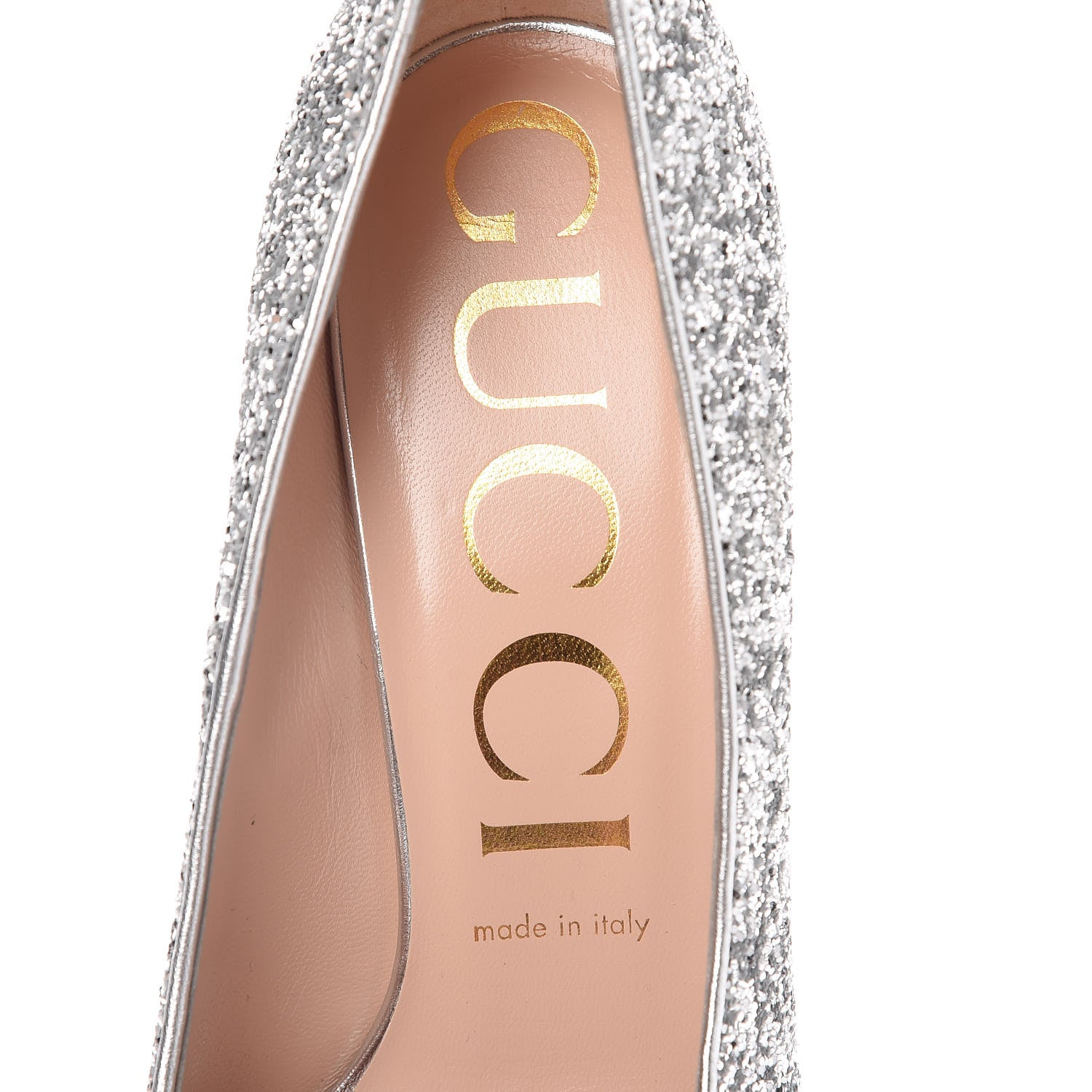 Gucci Nappa Silk Glitter Removable Crystal Heart Pumps 39.5 Argento 11 of 14