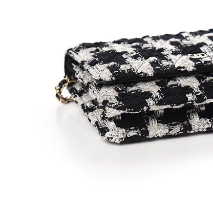 Chanel Tweed Quilted Wallet On Chain WOC Black Ecru White 8 of 11