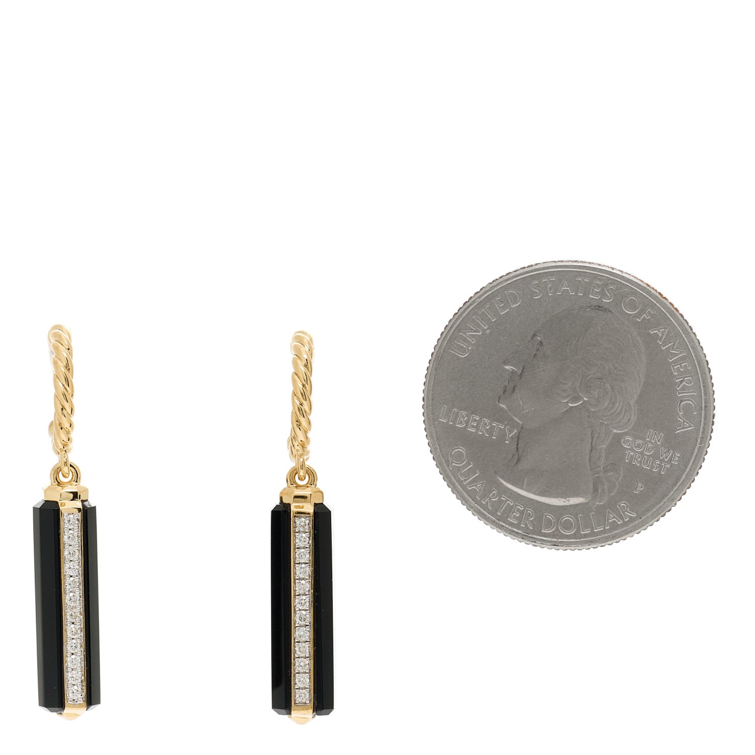 David Yurman 18K Yellow Gold Diamond Black Onyx Lexington Barrel Drop Earrings 2 of 4