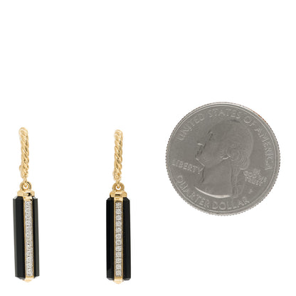 David Yurman 18K Yellow Gold Diamond Black Onyx Lexington Barrel Drop Earrings 2 of 4