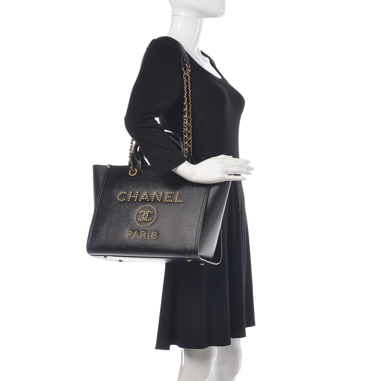 Caviar Small Studded Deauville Tote Black