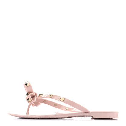 Valentino Garavani PVC Jelly Rockstud Bow Thong Sandals 35 Water Rose 1 of 7