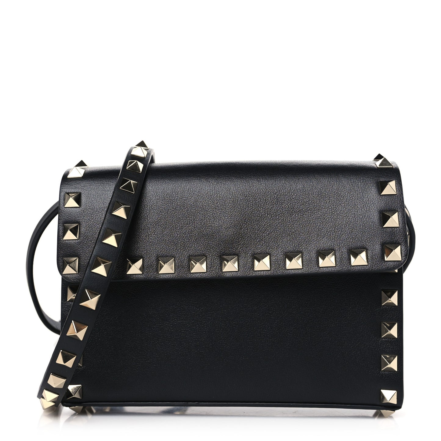 Vitello Rockstud Flap Crossbody Bag Black