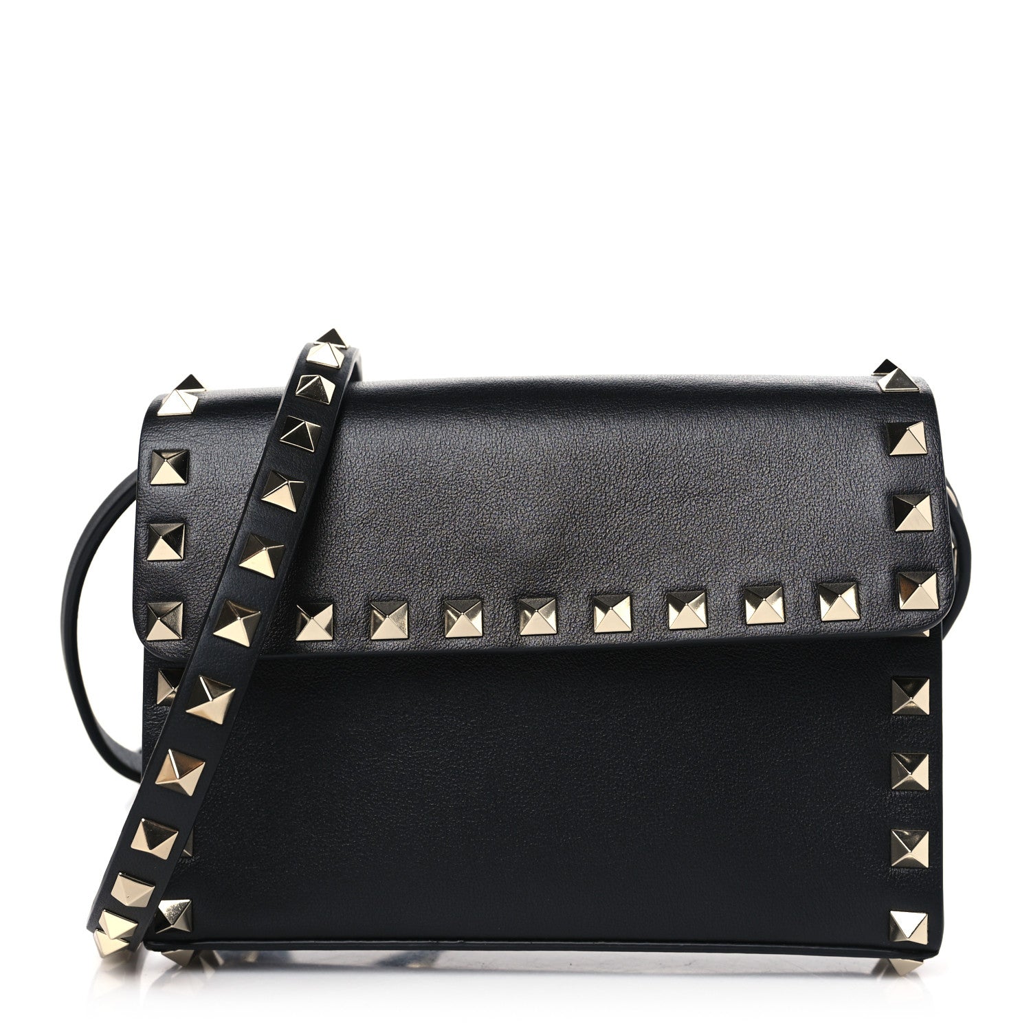 Valentino Garavani Vitello Rockstud Flap Crossbody Bag Black 1 of 9