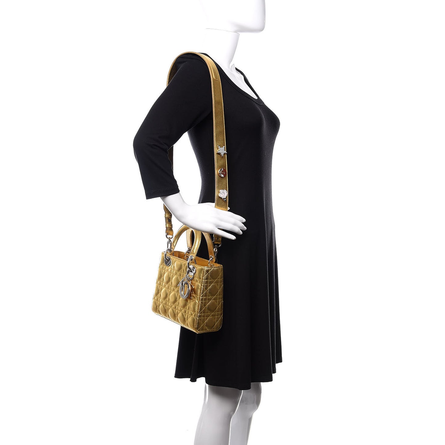 Metallic Grained Calfskin Cannage Small Lucky Badges My Lady Dior Gold