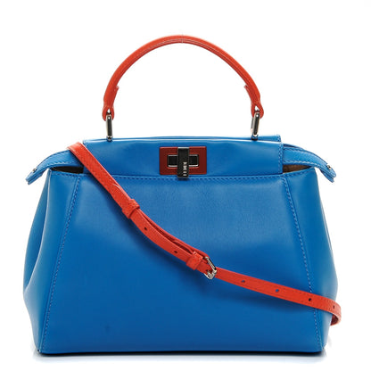 Fendi Nappa Colorblock Mini Peekaboo Iconic Satchel Blue Royal Papavero Cuoio 1 of 6