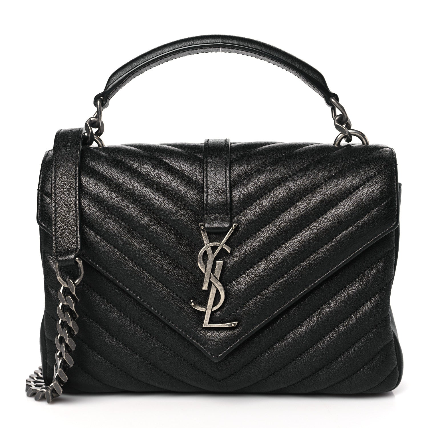 Saint Laurent Sheepskin Matelasse Chevron Monogram Medium College Bag Black 1 of 11