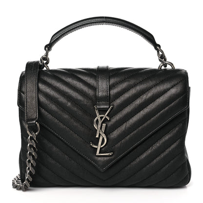 Saint Laurent Sheepskin Matelasse Chevron Monogram Medium College Bag Black 1 of 11