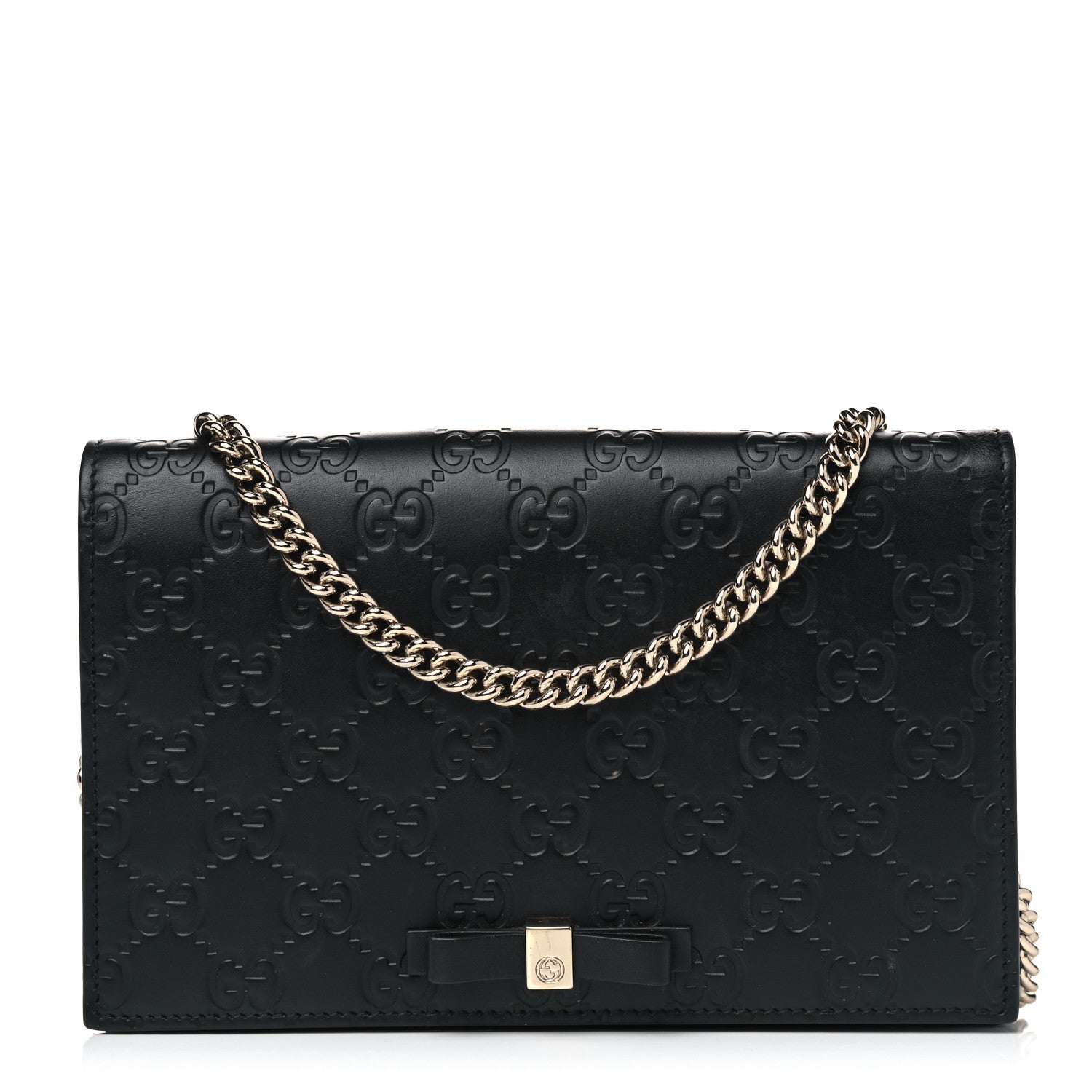 Gucci Guccissima Signature Bowy Chain Wallet Black 1 of 7
