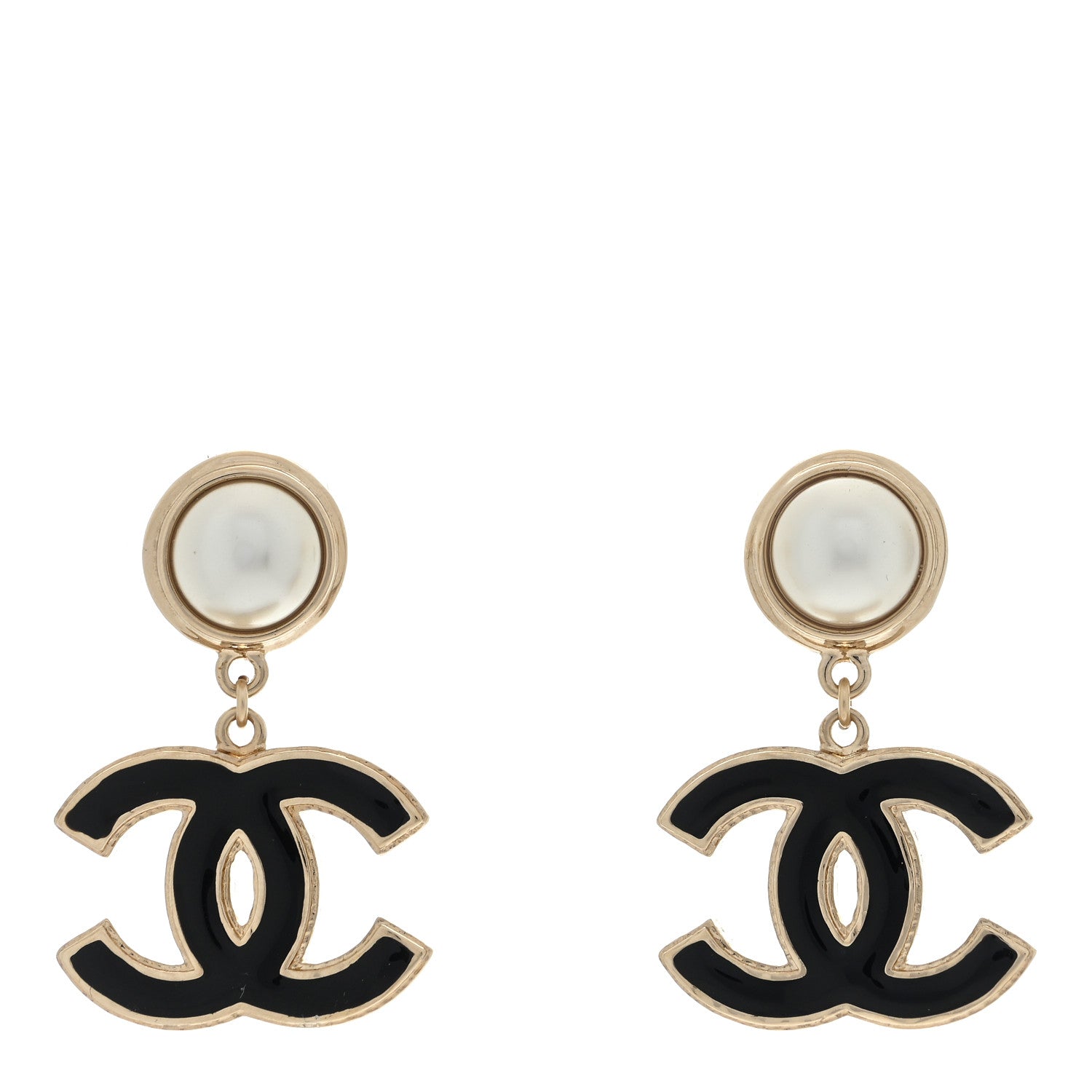 Chanel Pearl Enamel CC Drop Earrings Black 1 of 4
