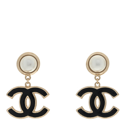Chanel Pearl Enamel CC Drop Earrings Black 1 of 4