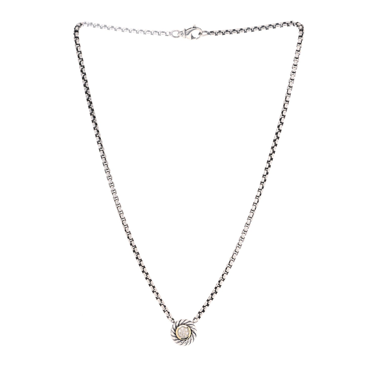 Sterling Silver 18K Yellow Gold Diamond 12mm Pave Cookie Necklace