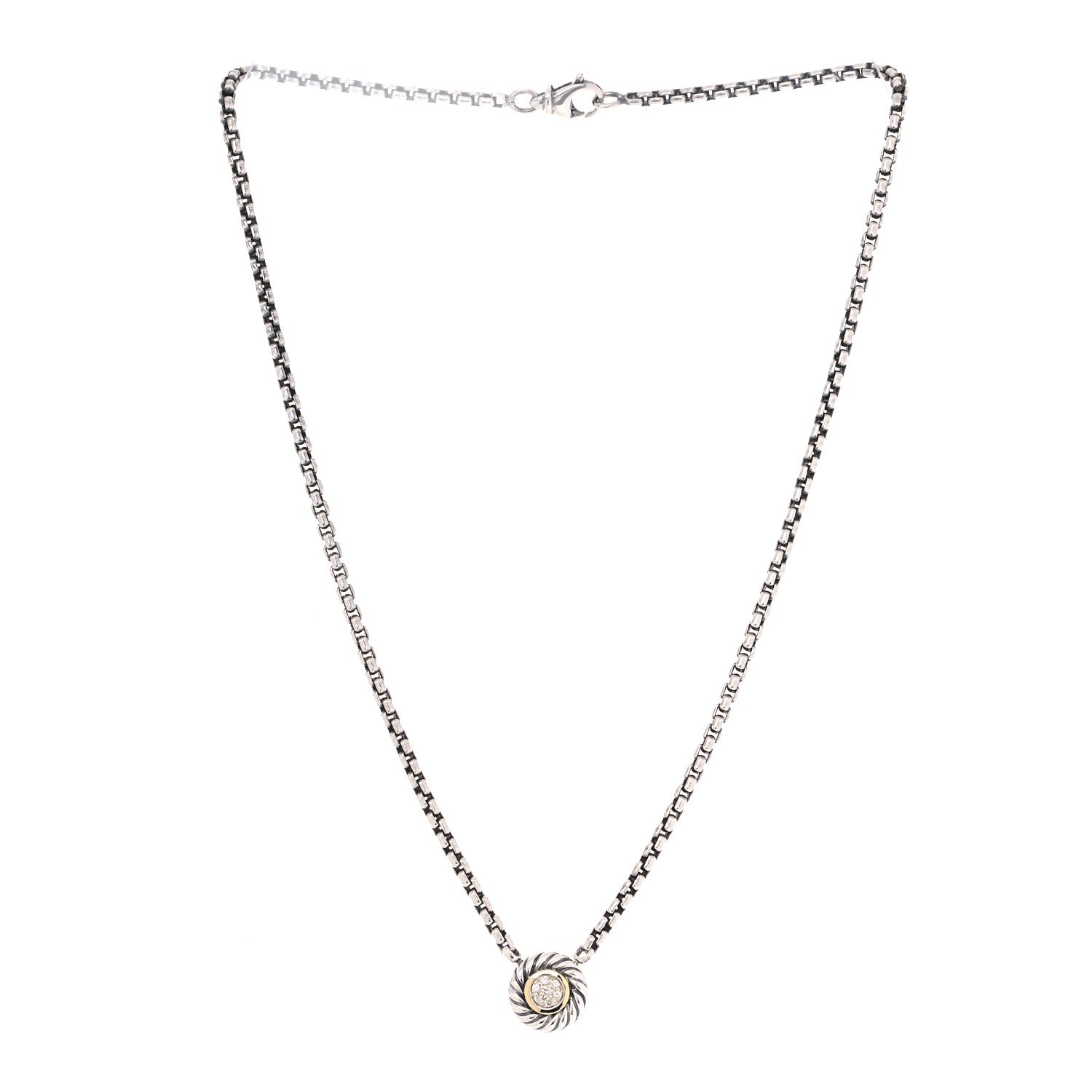 David Yurman Sterling Silver 18K Yellow Gold Diamond 12mm Pave Cookie Necklace 2 of 5