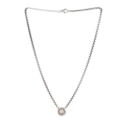 David Yurman Sterling Silver 18K Yellow Gold Diamond 12mm Pave Cookie Necklace 2 of 5
