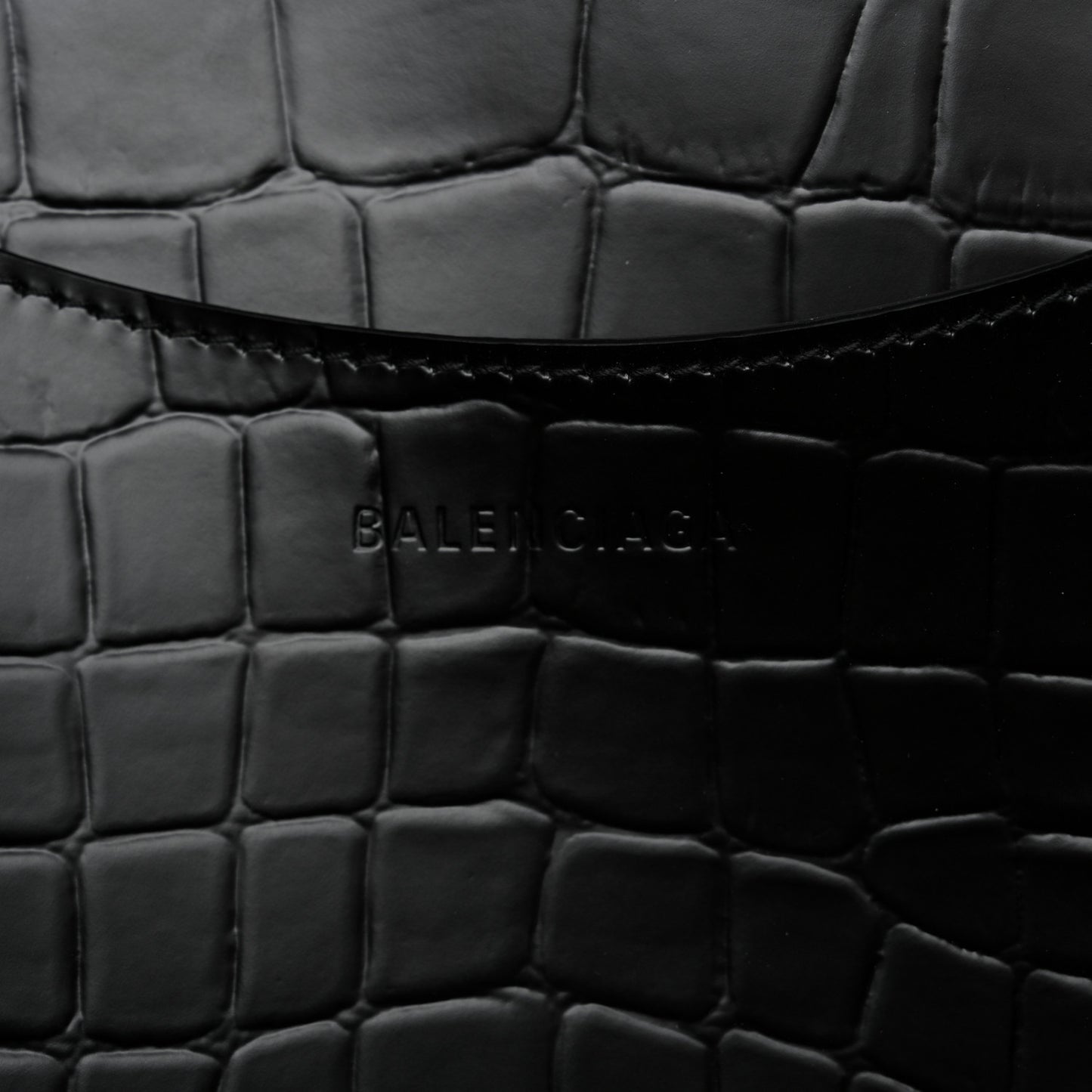 Semi Matte Calfskin Crocodile Embossed Neo Classic Black Hardware Large Top Handle Bag Black