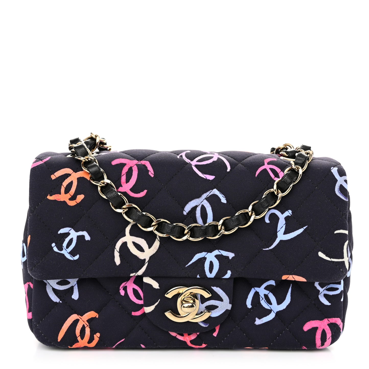 Printed Fabric Quilted Mini Rectangular Flap Black Pink Blue Yellow Orange