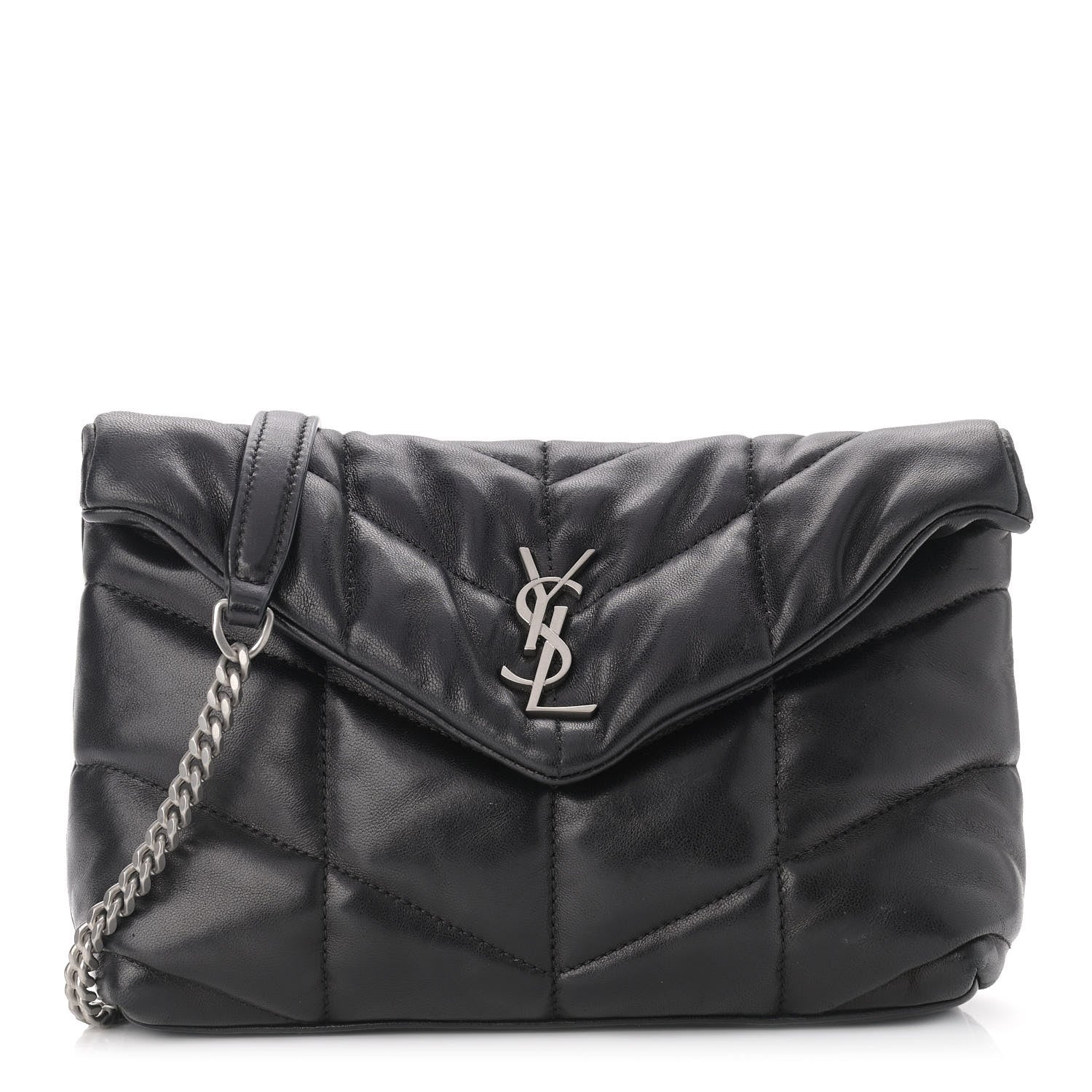 Saint Laurent Lambskin Quilted Toy Loulou Puffer Monogram Chain Satchel Black 1 of 10