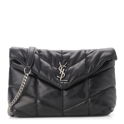 Saint Laurent Lambskin Quilted Toy Loulou Puffer Monogram Chain Satchel Black 1 of 10