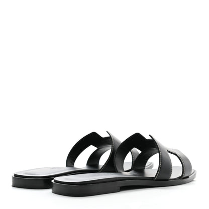 Hermes Box Calfskin Oran Sandals 36 Black 4 of 9
