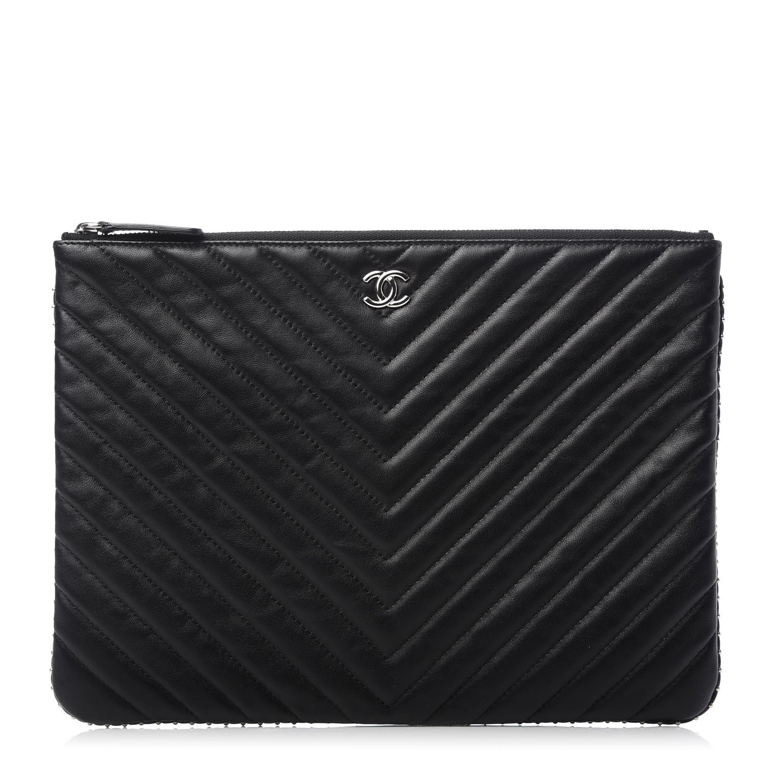 Chanel Lambskin Chevron Quilted Studded Medium Cosmetic Case Black 1 of 8
