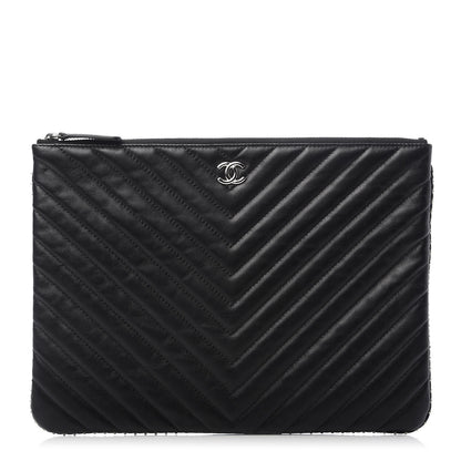 Chanel Lambskin Chevron Quilted Studded Medium Cosmetic Case Black 1 of 8