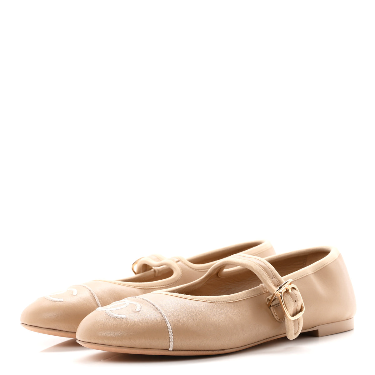Chanel Lambskin Mary Jane Flats 38.5 Beige 4 of 10