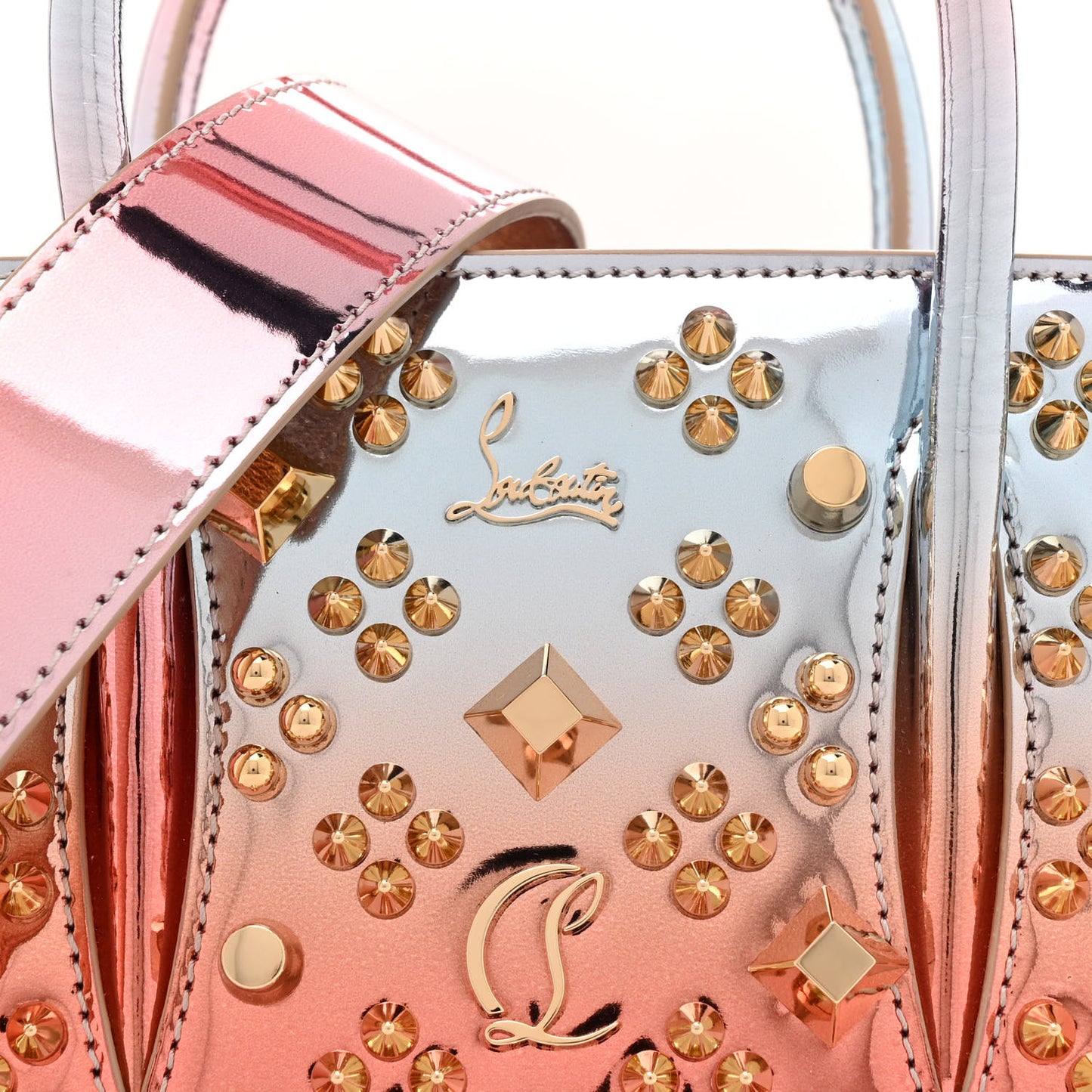 Mirror Degrade Spikes Loubinthesky Mini Paloma Leche Gold