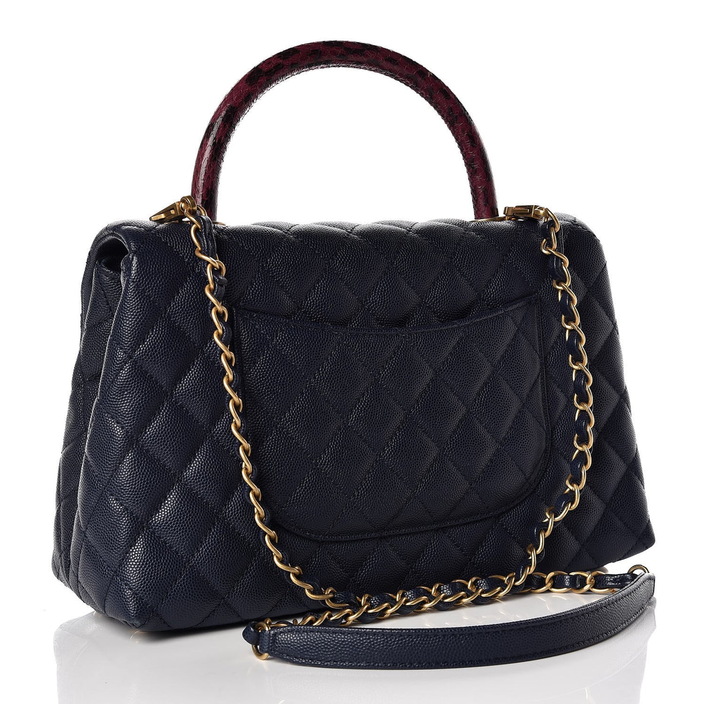 Caviar Elaphe Quilted Small Coco Handle Flap Navy