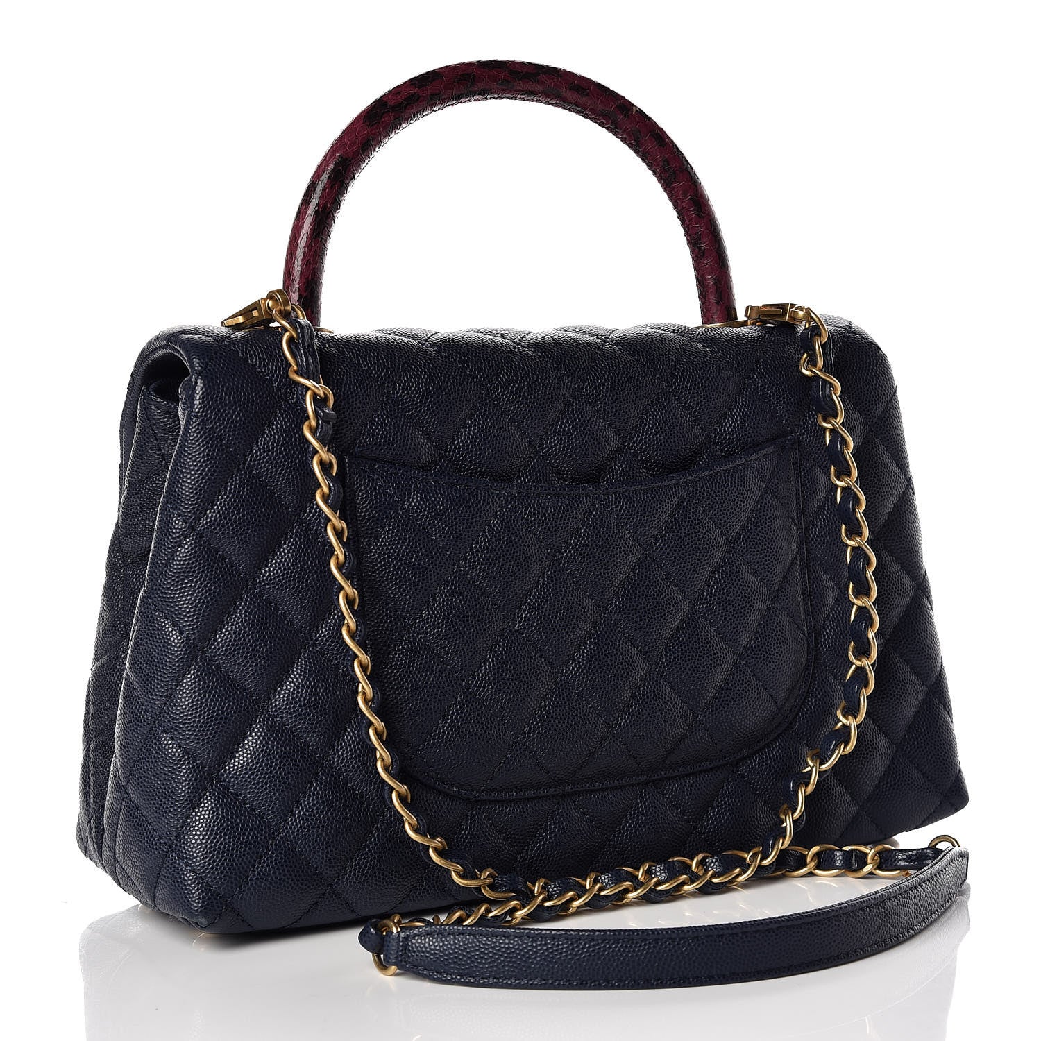 Chanel Caviar Elaphe Quilted Small Coco Handle Flap Navy 3 of 16
