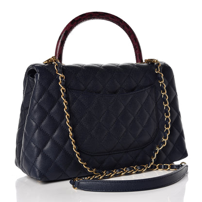 Chanel Caviar Elaphe Quilted Small Coco Handle Flap Navy 3 of 16