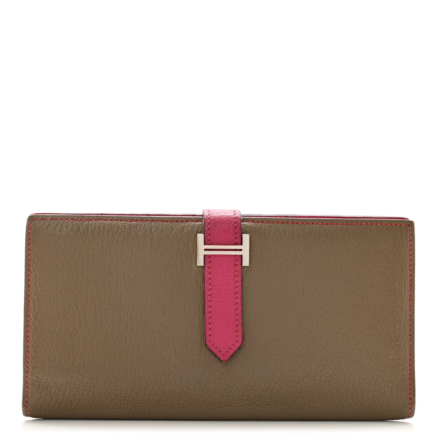 Chevre Mysore Bi-Color Bearn Gusset Wallet Etoupe Rose Shocking