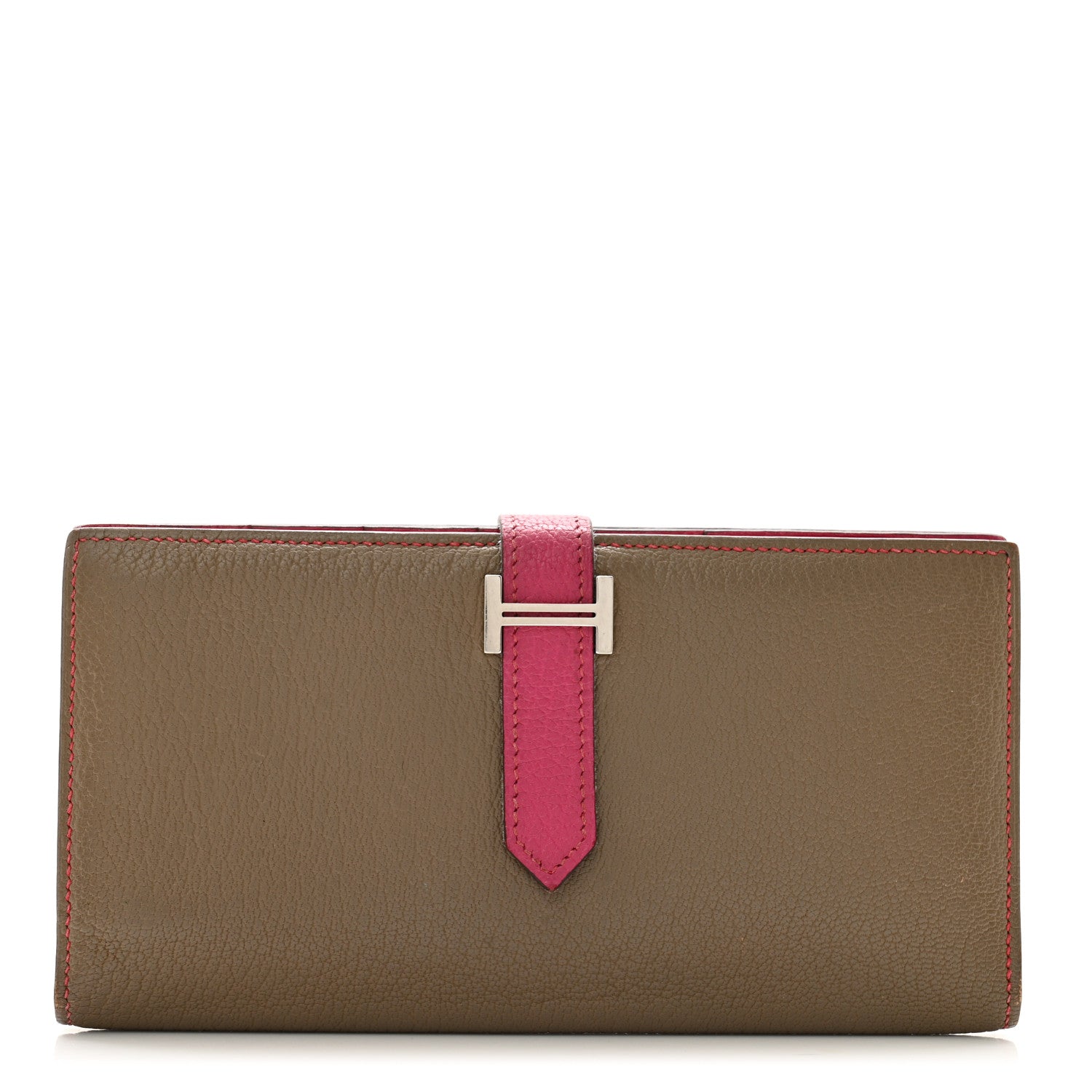Hermes Chevre Mysore Bi-Color Bearn Gusset Wallet Etoupe Rose Shocking 1 of 12