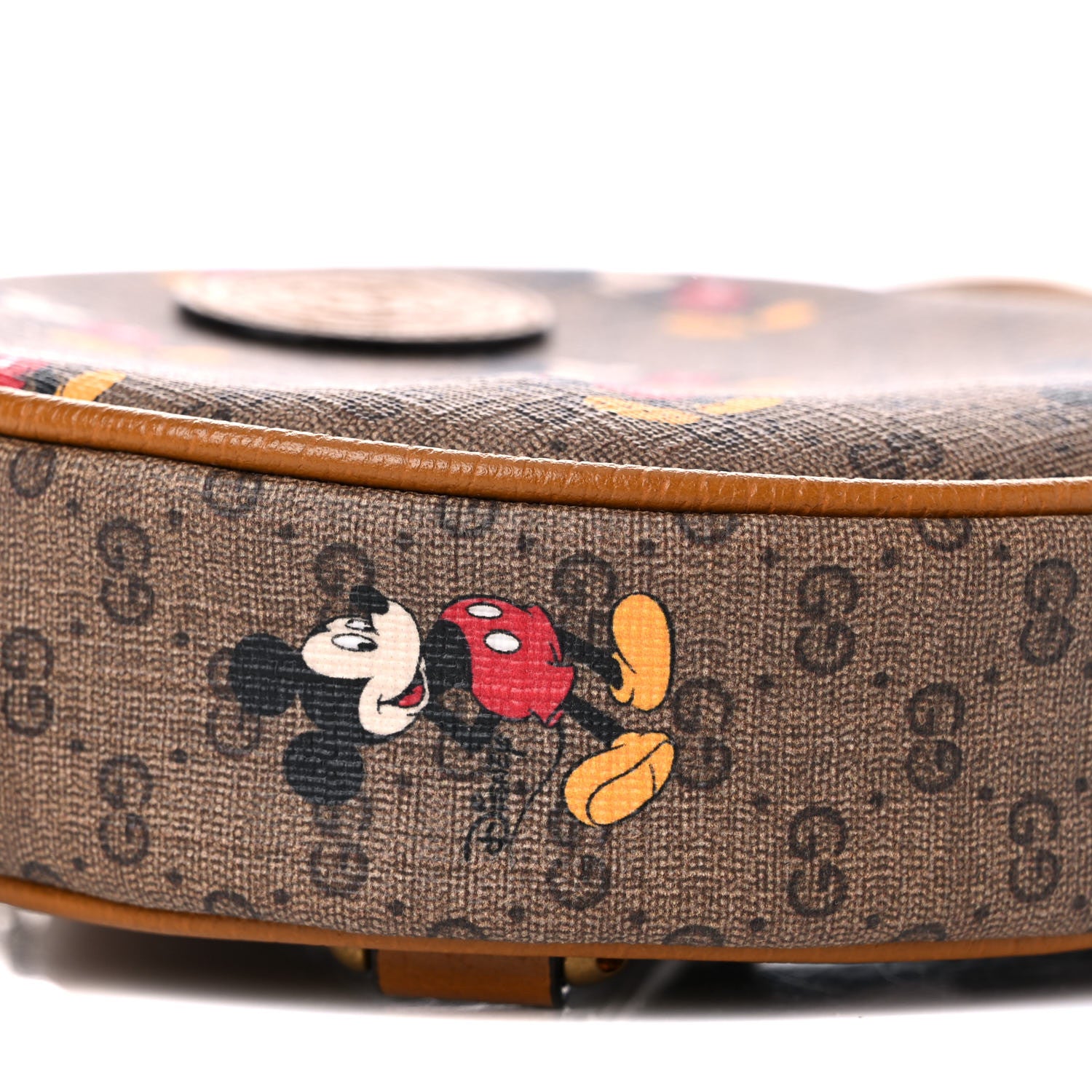 Gucci X DISNEY Mini Vintage GG Supreme Monogram Mickey Mouse Round Backpack Beige Vintage Sun Oil 8 of 10