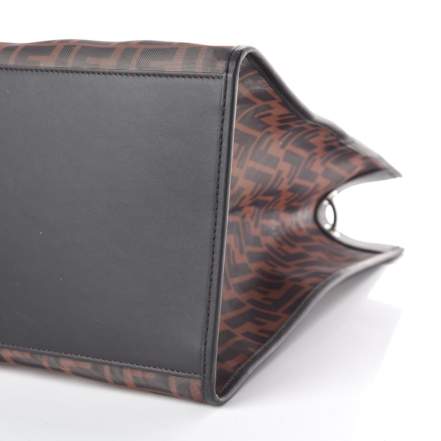 Fendi Mesh Vitello Century Cuoio FF 1974 Large Runaway Shopper Tote Marrone Black Ebano 9 of 9