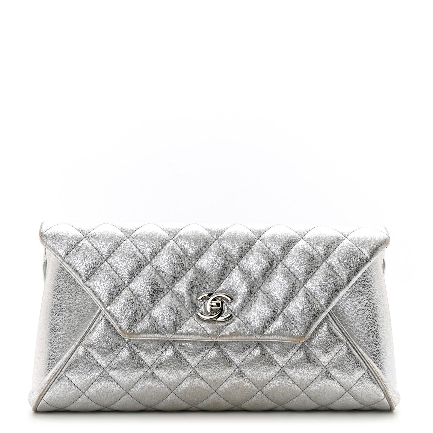 Metallic Calfskin Quilted Fold Up Again Clutch Silver