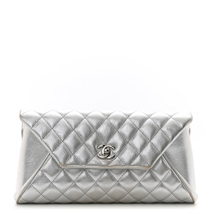 Chanel Metallic Calfskin Quilted Fold Up Again Clutch Silver 1 of 11