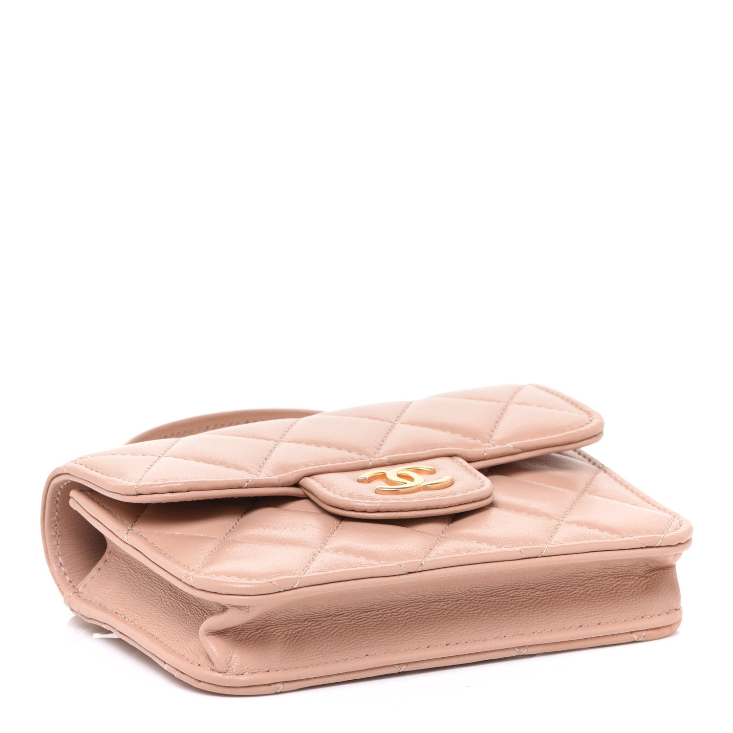 Chanel Lambskin Quilted Top Handle Flap Coin Purse With Chain Beige 4 of 9