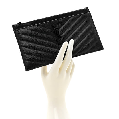 Saint Laurent Grain De Poudre Chevron Monogram Monochrome Bill Pouch Black 2 of 10