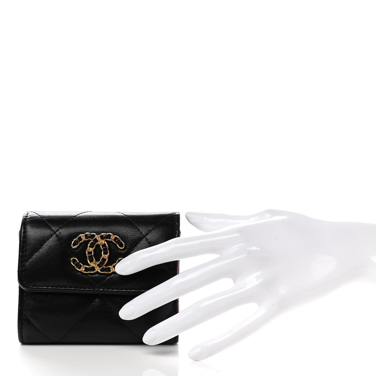 Lambskin Quilted Chanel 19 Small Flap Wallet Black