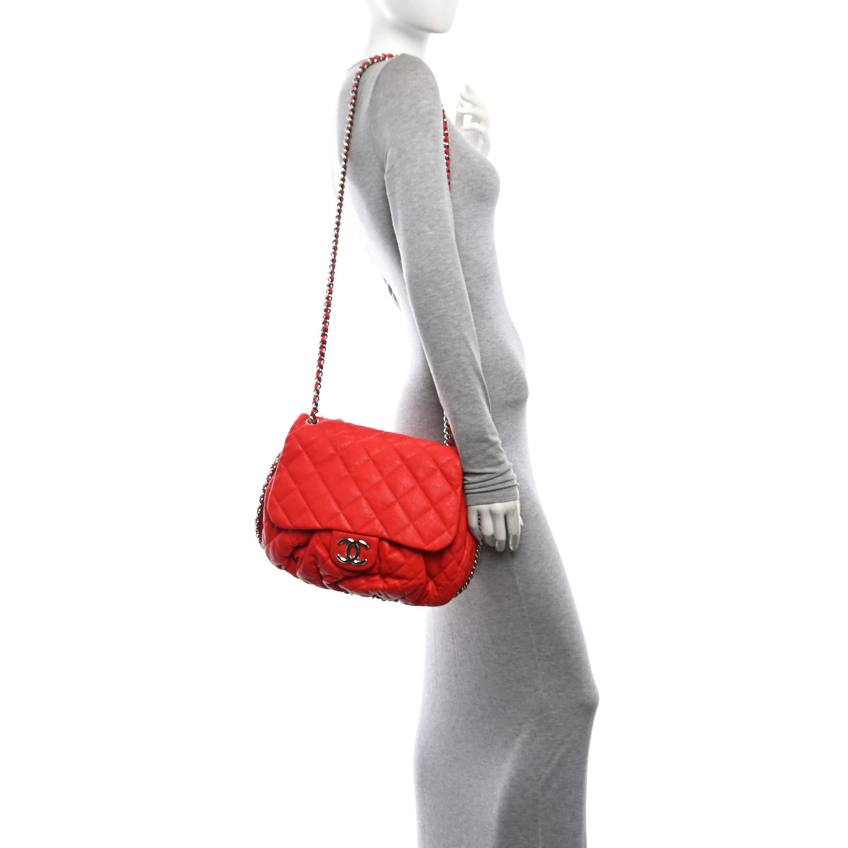Chanel Washed Lambskin Quilted Large Chain Around Messenger Red 2 of 10