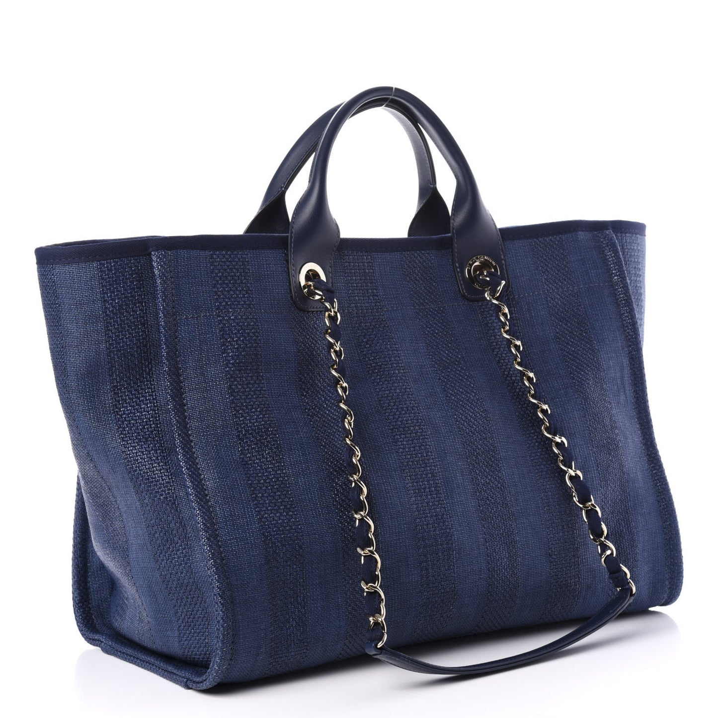 Mixed Fibers Striped Medium Deauville Tote Navy Blue